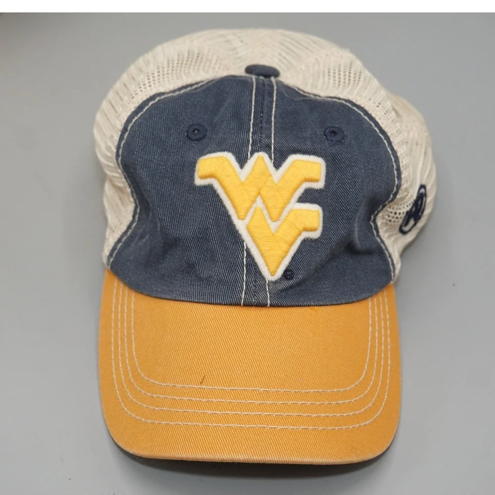 Top of the World West Virginia Mountaineers Youth Trucker Hat Navy Gold Mesh Cap